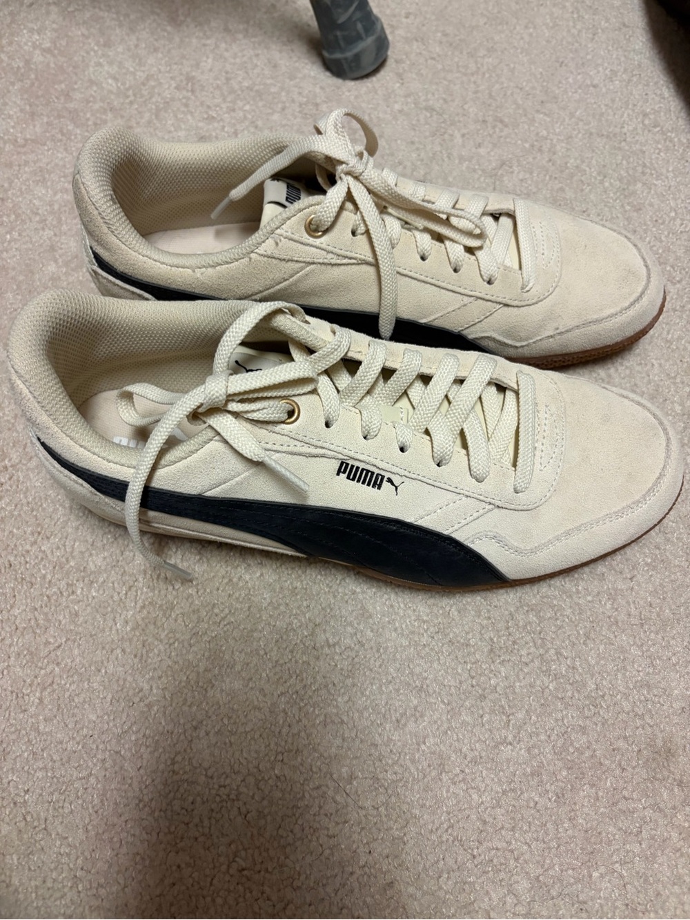 Puma Women’s Bella Donna Cream Suede Sneakers with Black Formstripe
